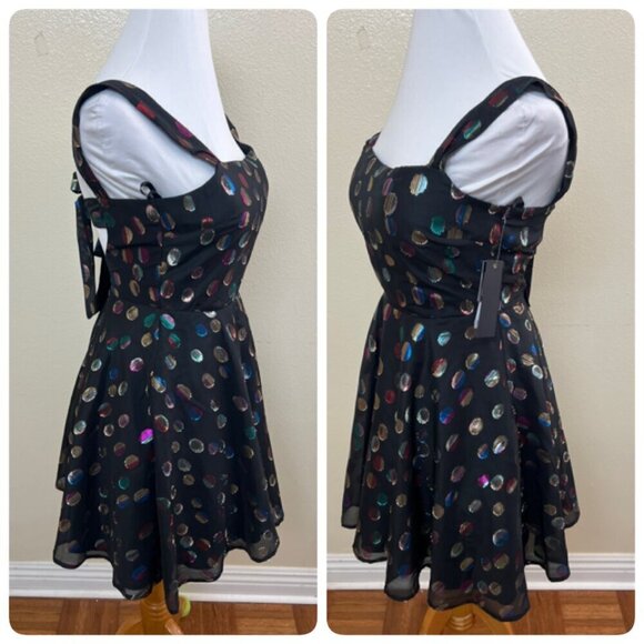 City Studios Womens Juniors Chiffon Polk Dot Mini Fit & Flare Dress Sz 1/2 Black - Picture 3 of 8